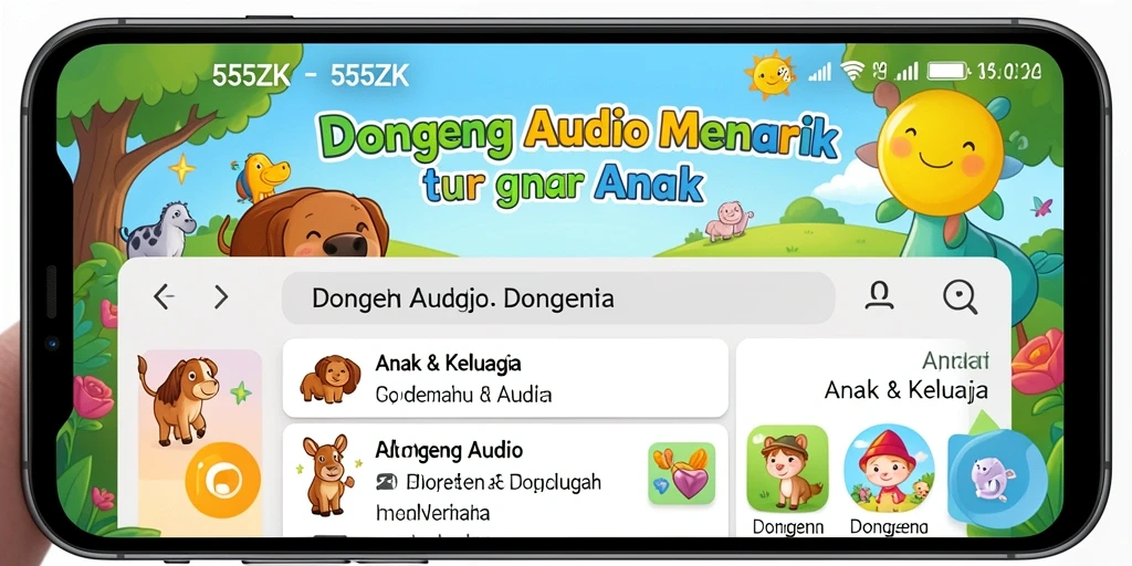Antarmuka aplikasi 555ZK dengan berbagai pilihan dongeng audio.