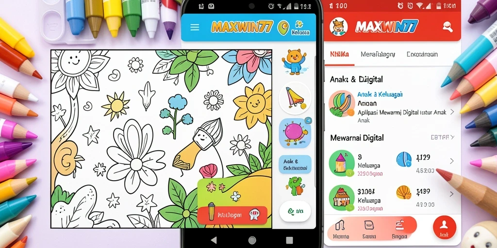 Antarmuka aplikasi MAXWIN77 dengan gambar yang siap diwarnai.