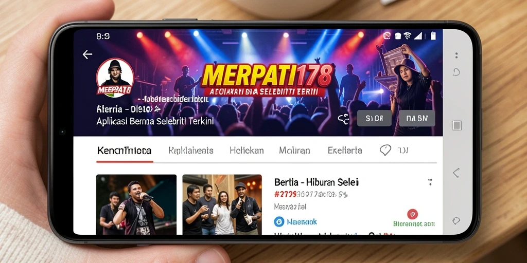 Tampilan antarmuka modern aplikasi MERPATI178 untuk berita selebriti.